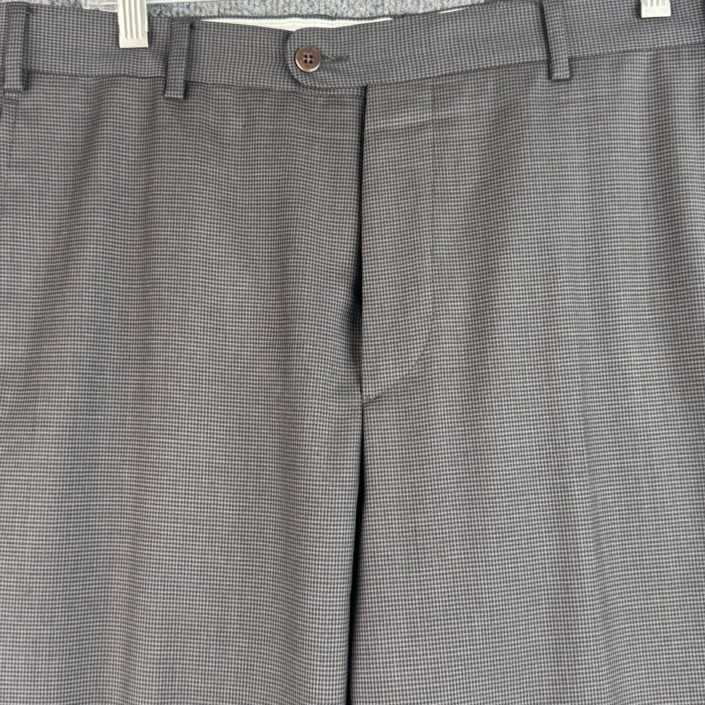 Zanella Dress Pants Mens 36 Brown Houndstooth Wool Flat Front Todd Trousers - Picture 2 of 12